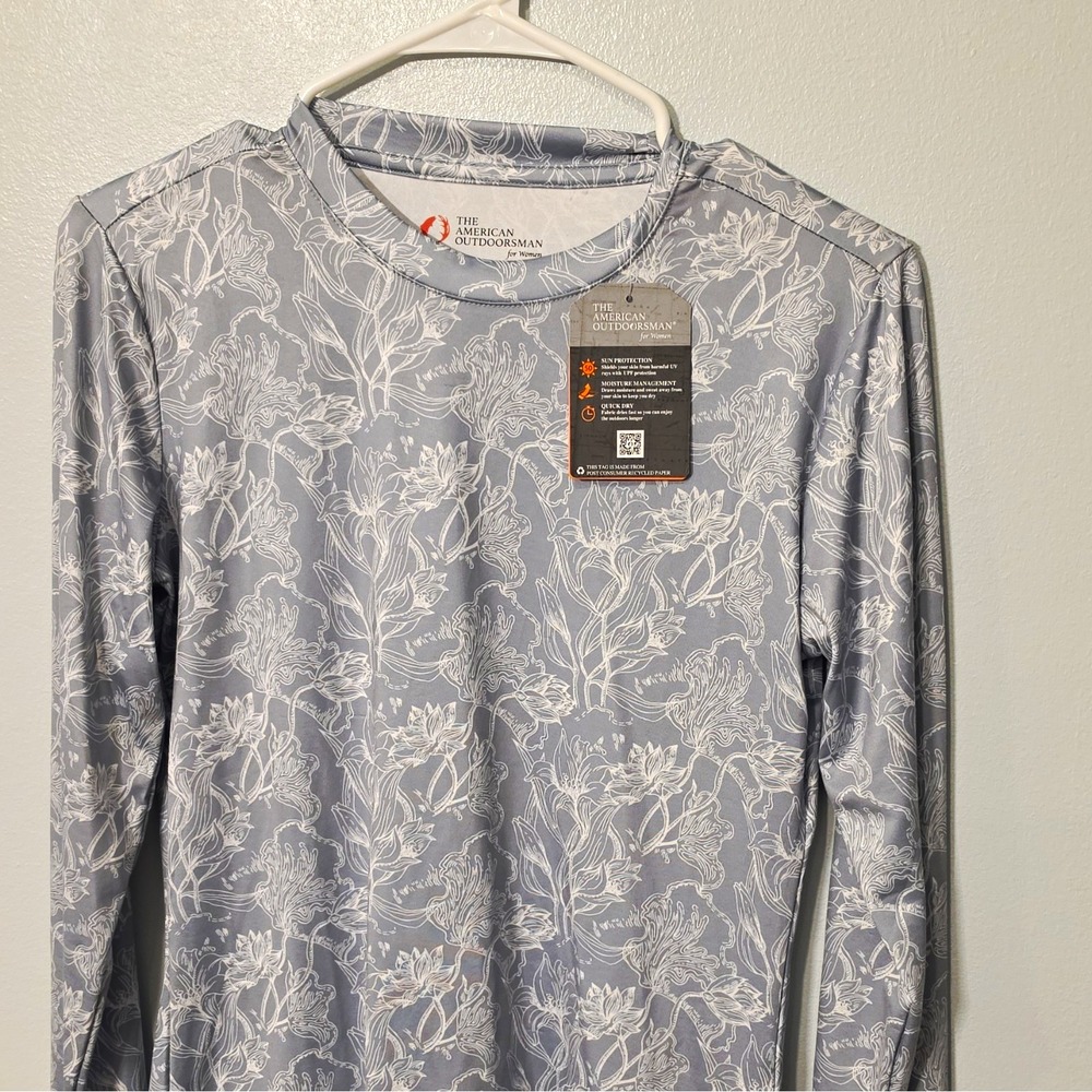 The American Outdoorsman Women's Gray White Crew Neck Stretch Floral Tee M #345